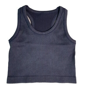 NWOT Mono B Cropped Racerback Tank Womens S Black Ribbed Stretchy Summer Layer